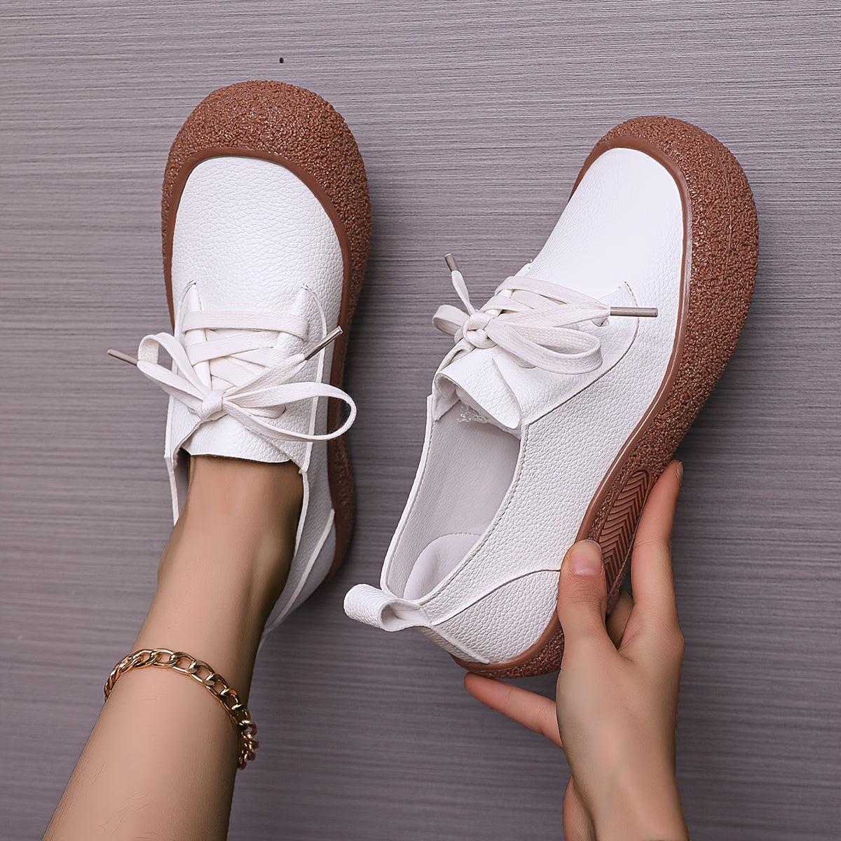 Women's Flat Shoes Leather-Style Casual Shoes Comfortable Red All-Season