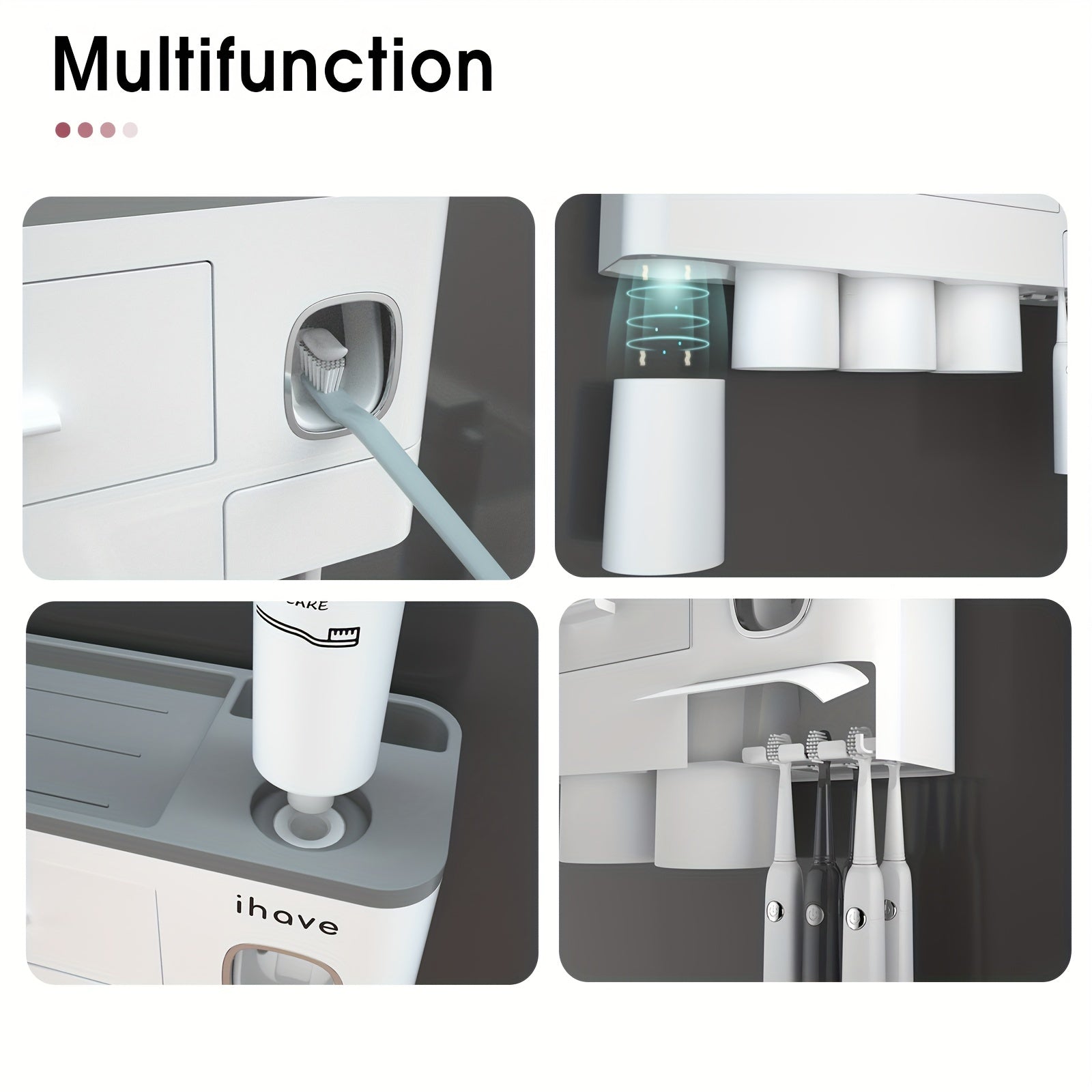 Kids Bathroom Toothbrush Holder with Toothpaste Dispenser Wall Mount White Plastic