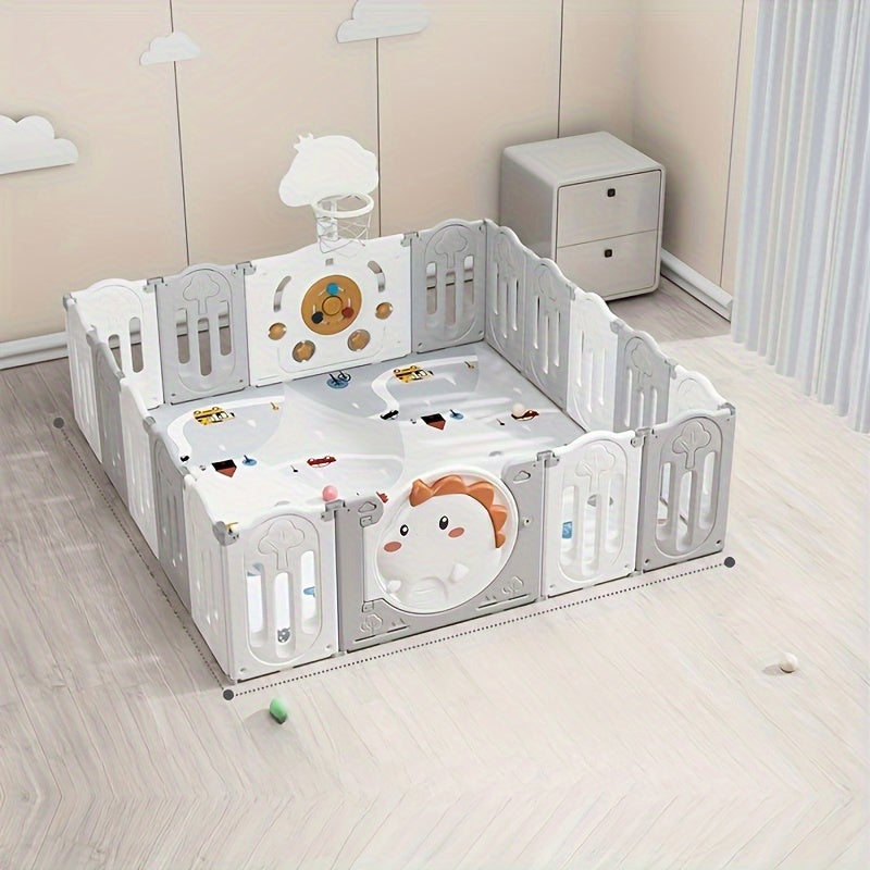 White Dinosaur Fence Set with Crawl Mat Basketball Hoop and Ocean Balls