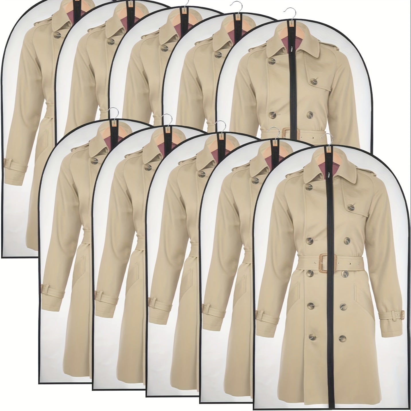Set of 10 Plastic Garment Covers with Zipper Closure Dust-Proof Suit Bags for Closet Storage