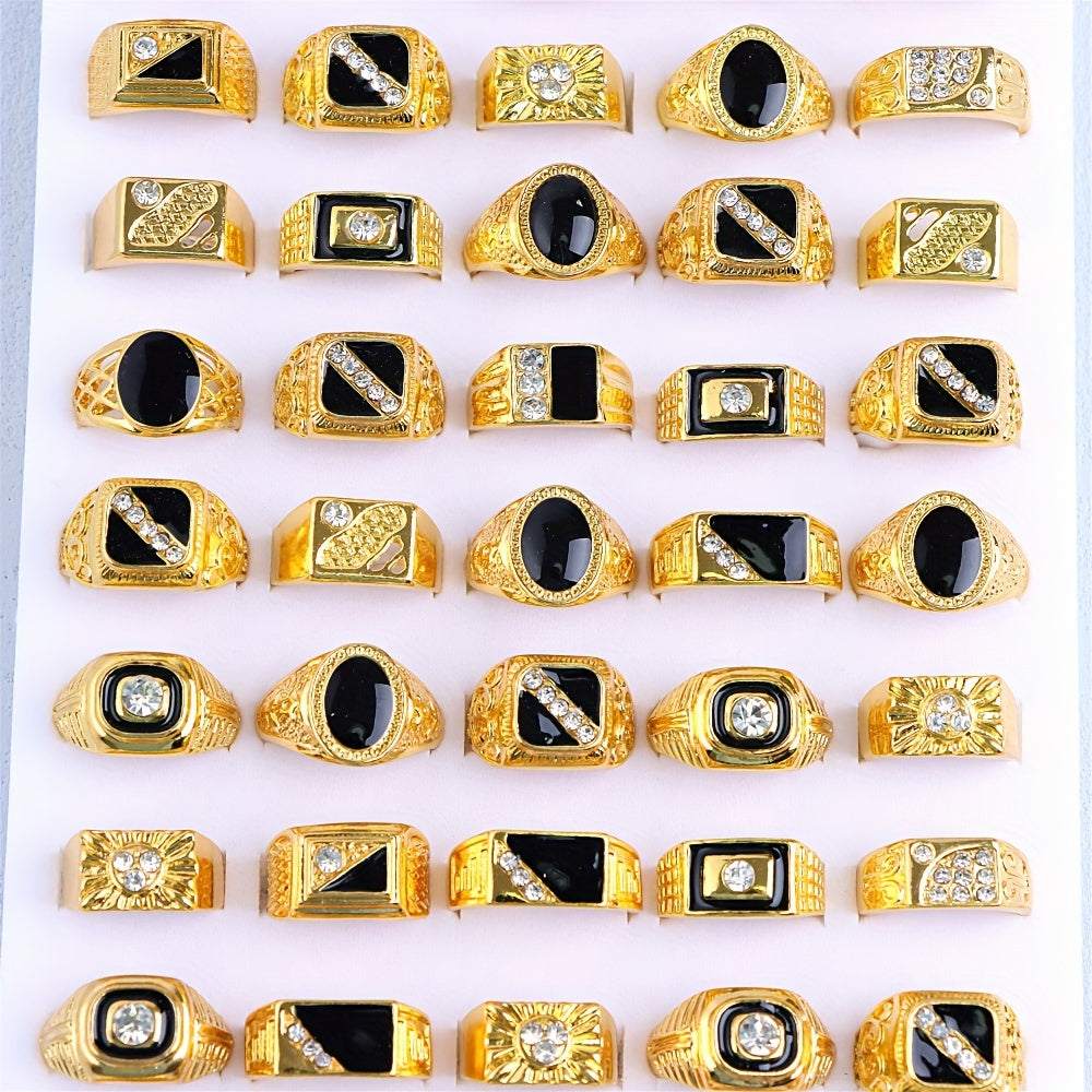 Set of 10 Black Geometric Drip Rhinestone Rings for Men and Women