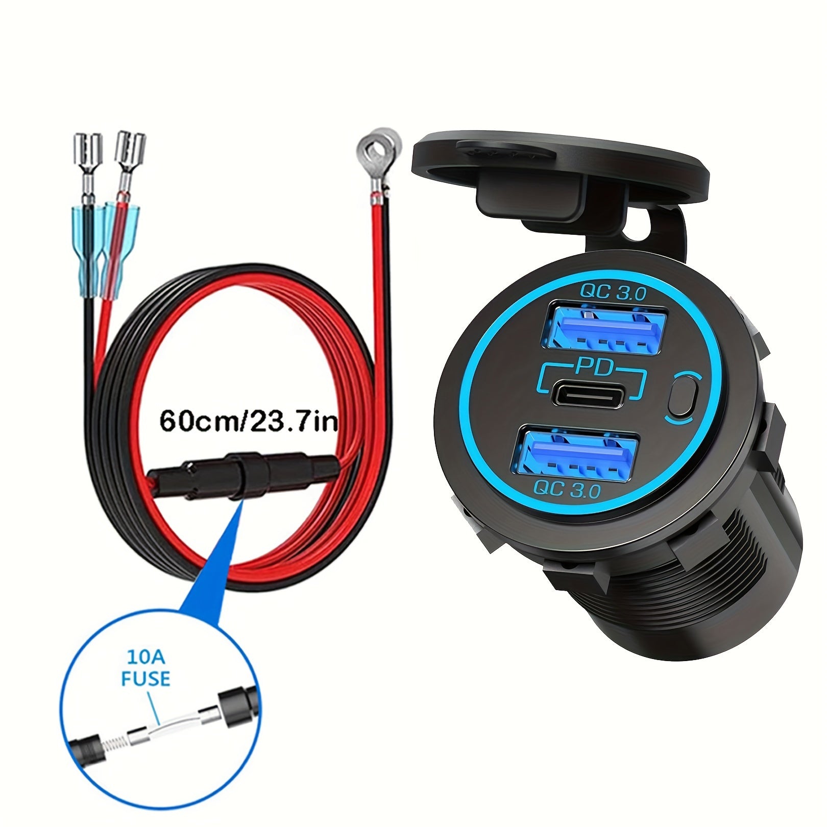 3-In-1 Car Charger USB C QC3.0 PD3.0 Fast Charge 12V 24V Adapter