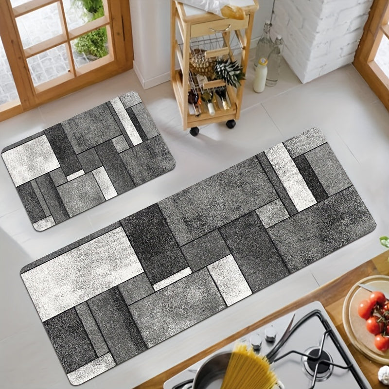 Geometric Print Kitchen Mat Non-Slip Waterproof Oil-Proof Entrance Rug