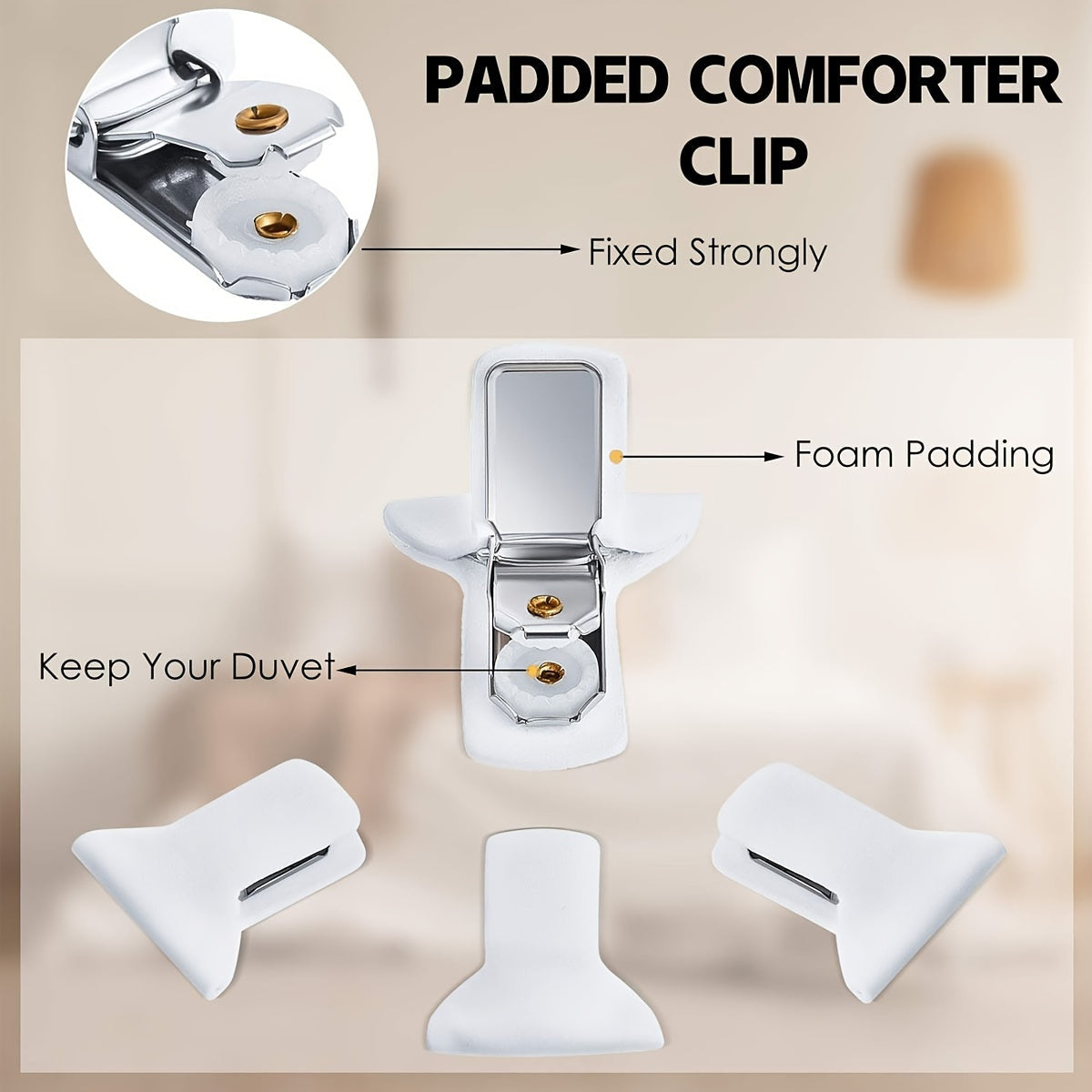 12-Pack White Padded Comforter Clips for Duvets and Quilts