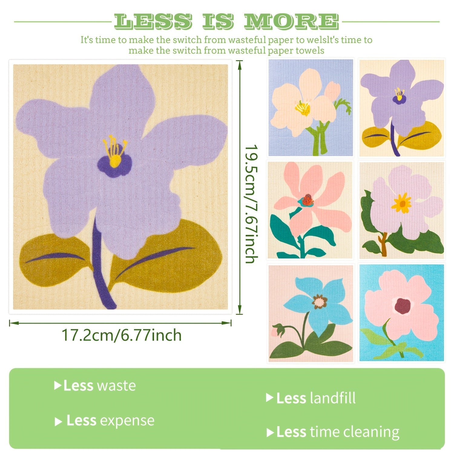 Swedish Dishcloth Set of 6 Reusable Kitchen Cleaning Cloths Decorative Hand Towels