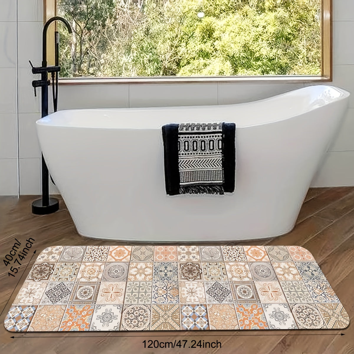 Bohemian Floral Kitchen Floor Mat Non-Slip Polyester Entrance Living Room Decor