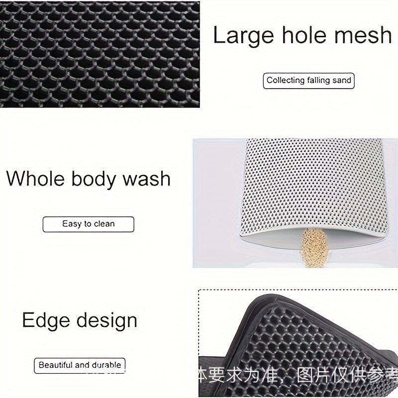 Alfombra grande de doble capa para arena de gato con patrón de panal, material EVA, anti salpicaduras