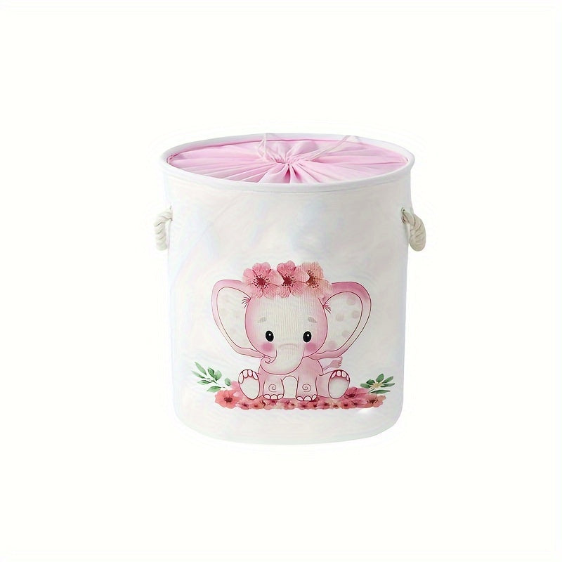 Pink Elephant Laundry Hamper and Storage Bins Foldable Textile Nursery Playroom