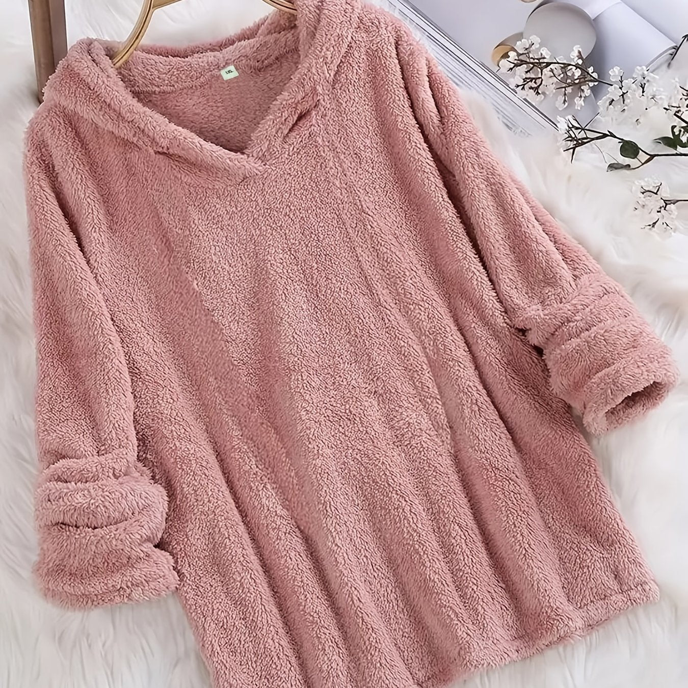 Plus Size Women's Fleece-Lined Hooded Sweatshirt Long Sleeve Plush Autumn Winter