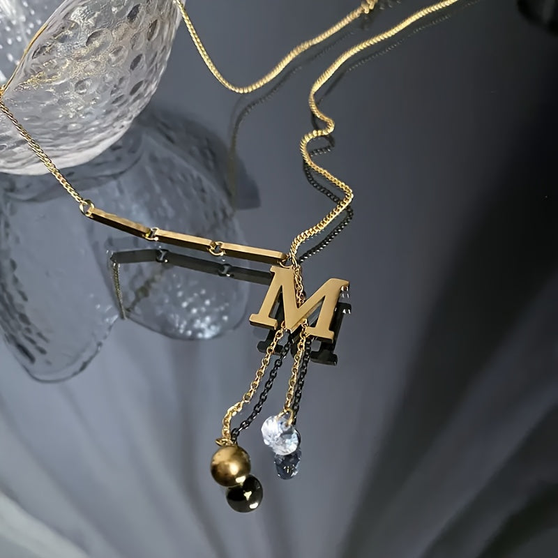 Women's Stainless Steel Y-Shaped Necklace with Letter M