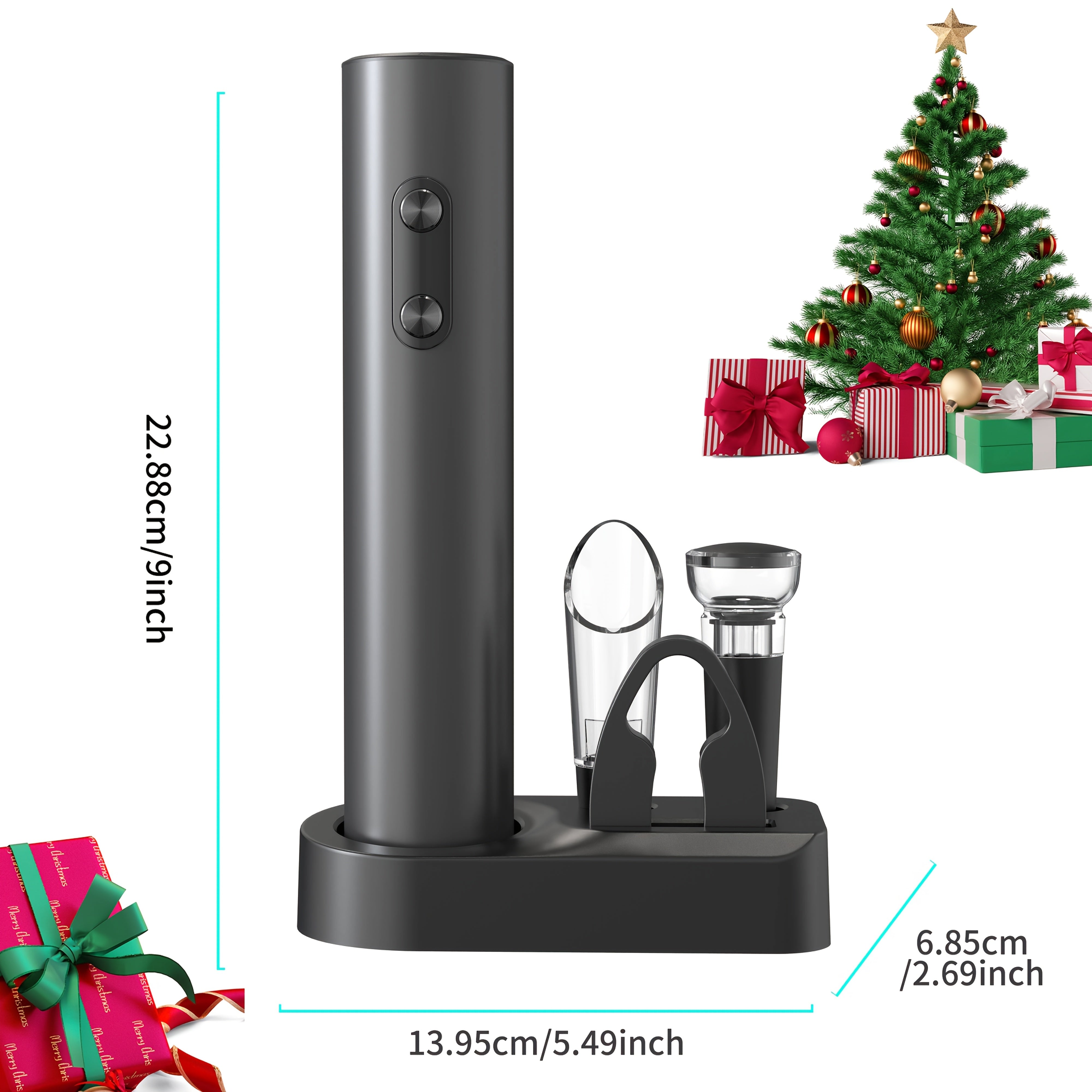 Elektrik sharob shishasi ochgich to'plami, folga kesuvchi, quyuvchi, yopuvchi va saqlash bazasi bilan