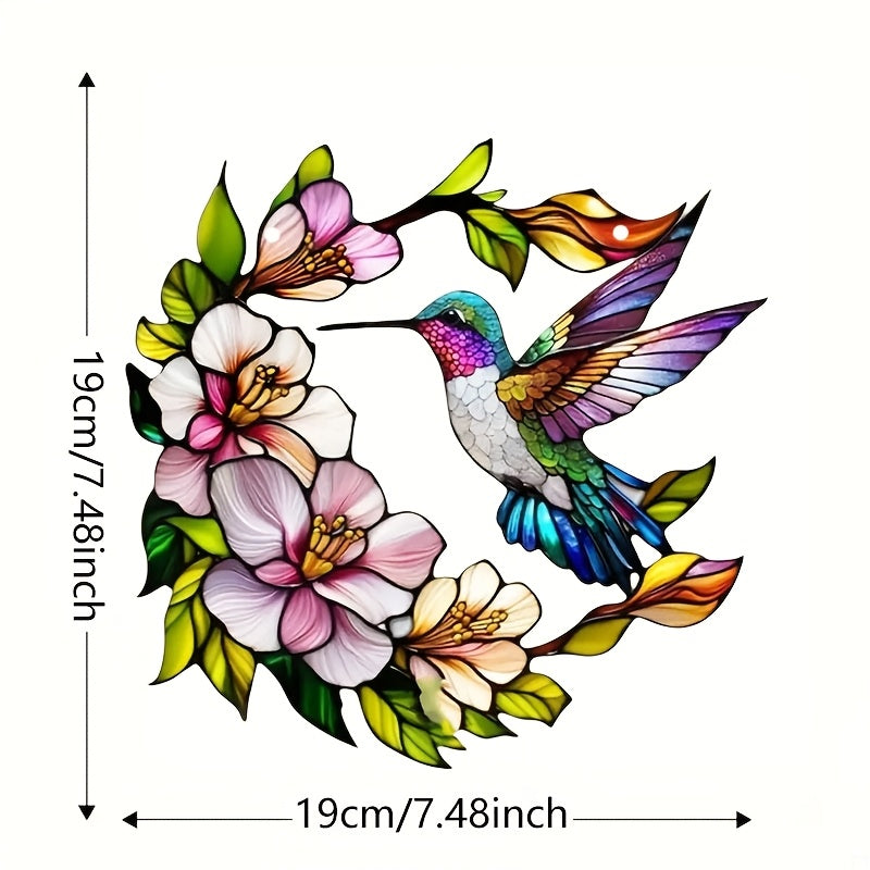 Colorful Spring Wall Decor Hummingbird and Floral Acrylic Window Hanging for Porch or Wall