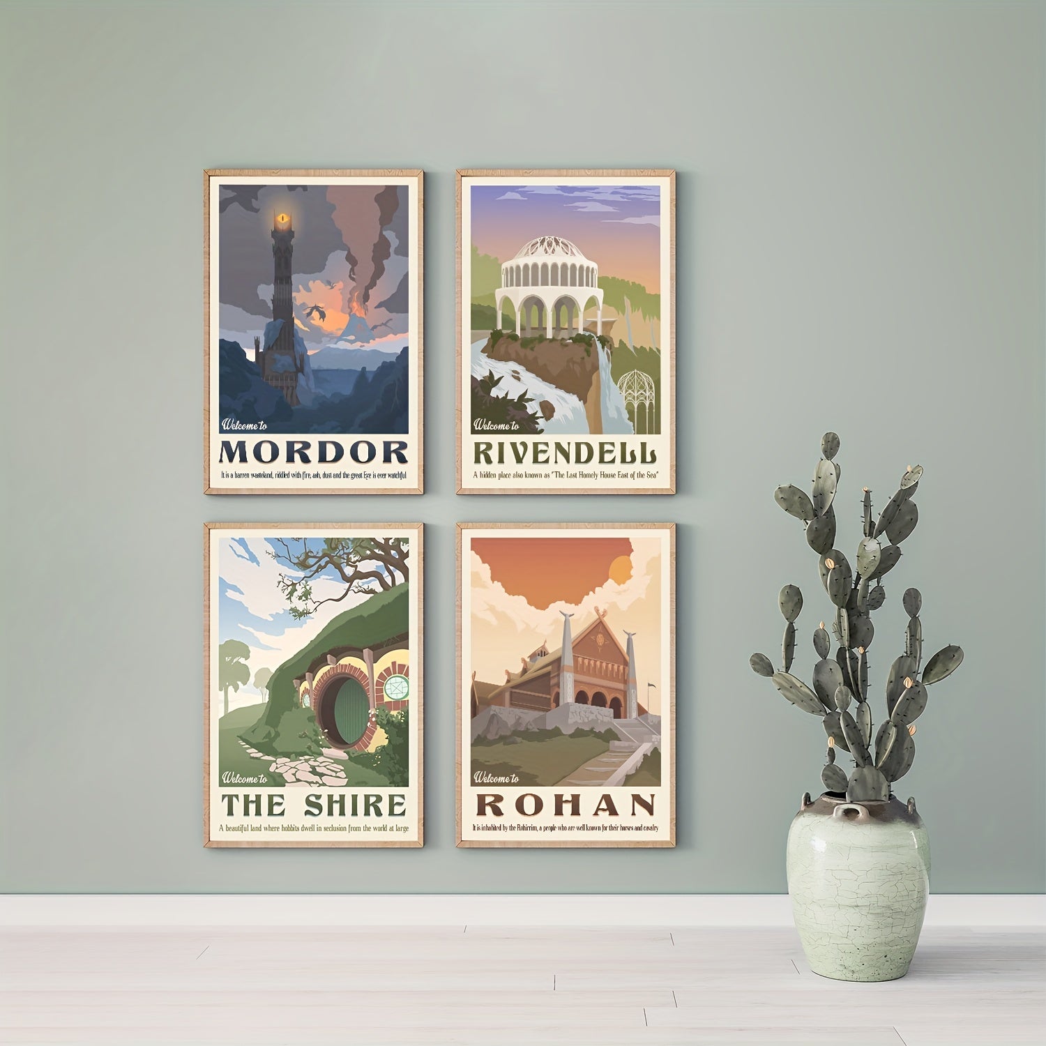 Set of 4 Middle Earth Landscape Canvas Wall Art Posters for Home Decor