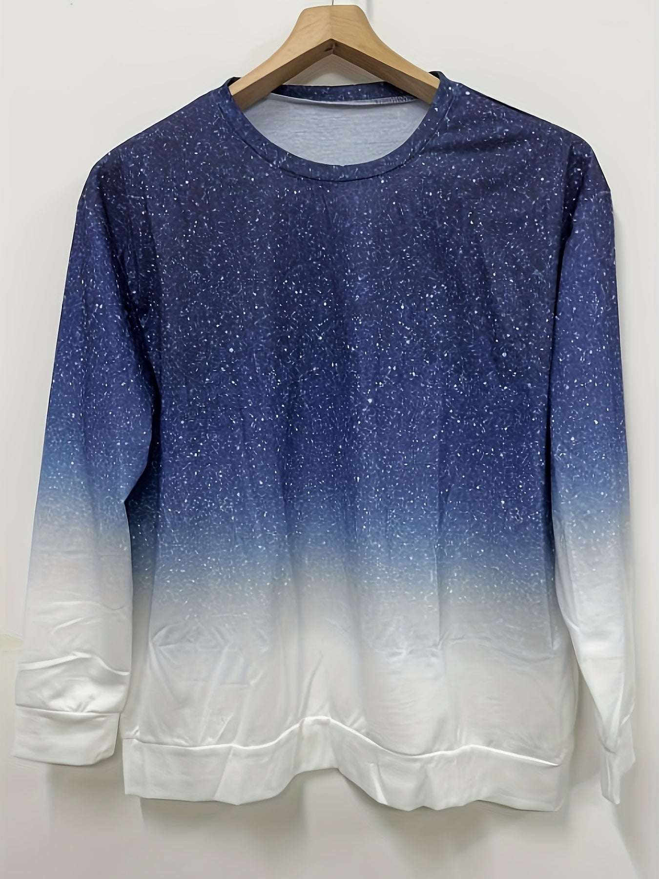 Sudadera de manga larga con estampado ombré de purpurina para mujer talla grande