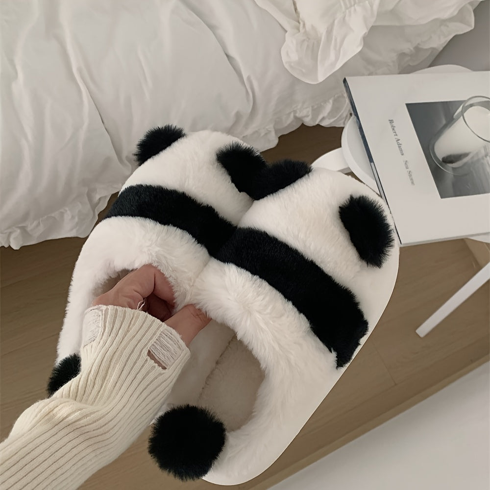 Unisex Cotton Plush Panda Slippers for Couples Non-Slip Socks