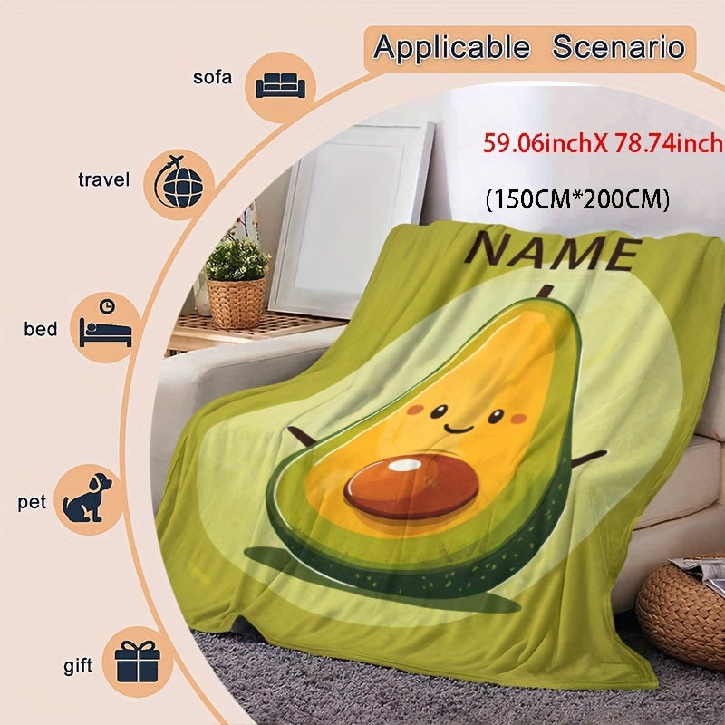 Avocado Flannel Throw Blanket Personalized Custom Character Design Cozy All-Season Knitted Polyester