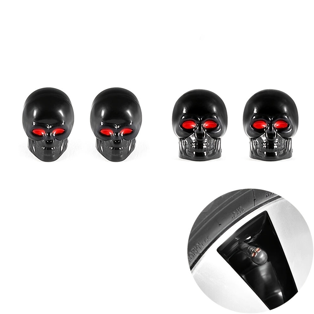 4Pcs Car Tire Valve Stem Caps Skull Style Copper Core Anti-Rust Wheel Accessories