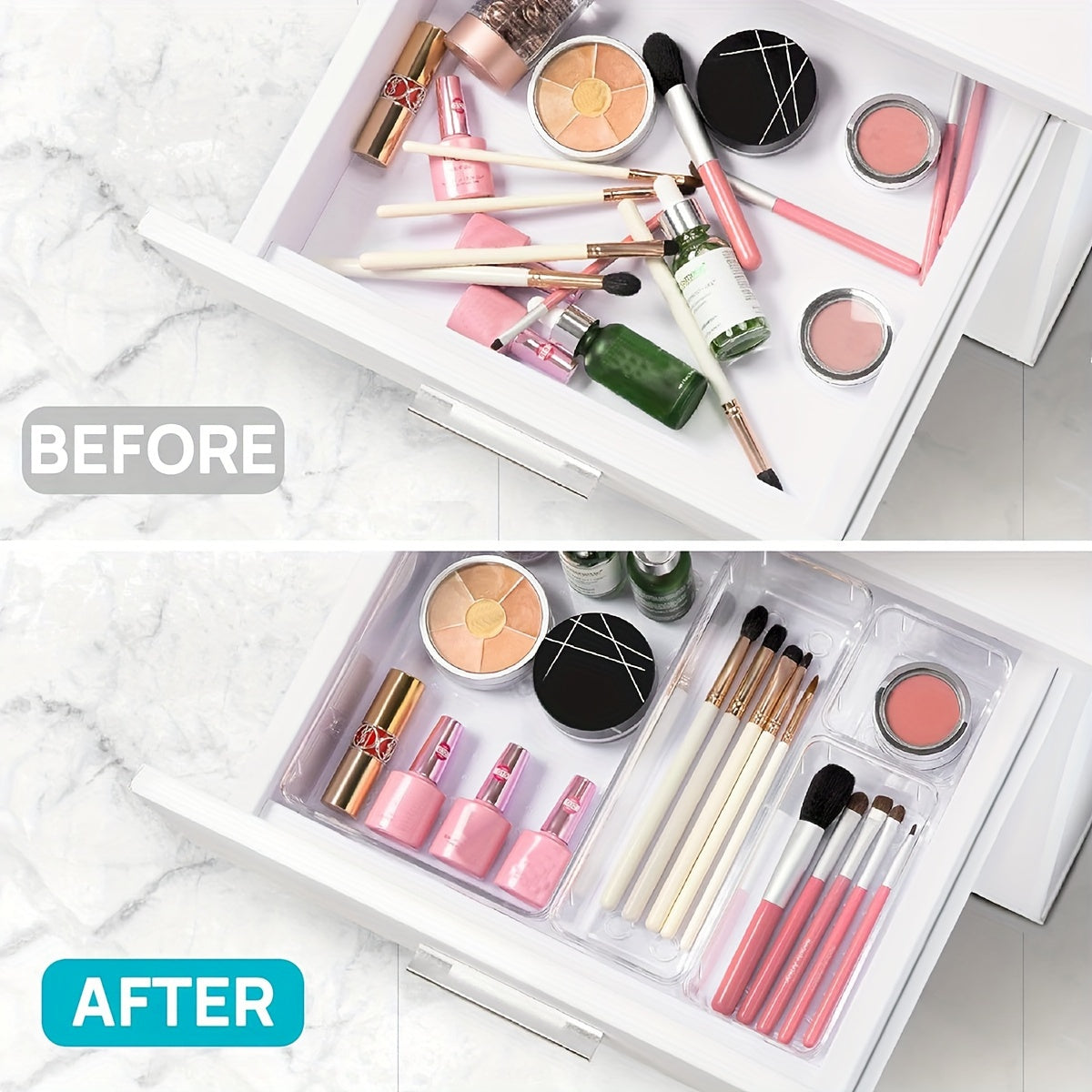 25-Piece Transparent Makeup and Skincare Drawer Storage Organizer Large Capacity