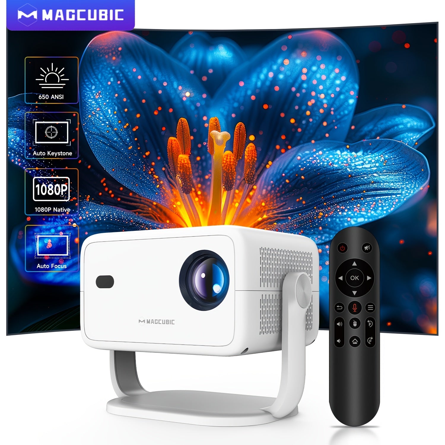 Portable LED Projector 1080P HD 650ANSI Brightness WiFi 6 Auto Focus