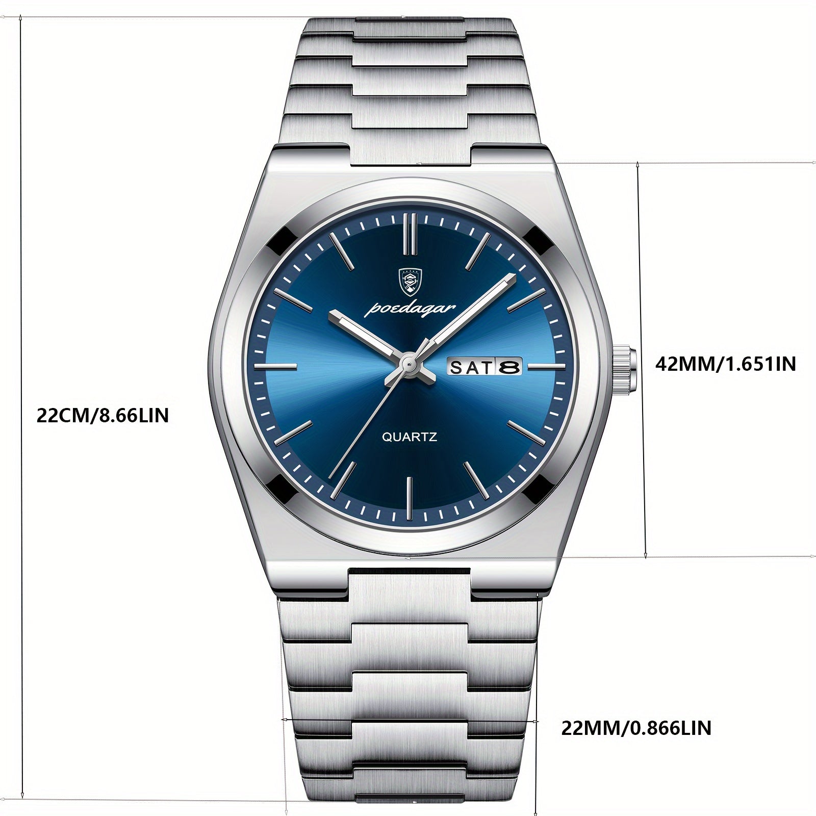 Men's Stainless Steel Quartz Watch with Luminous Dial and Calendar Business Casual