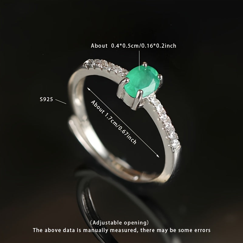 Sterling Silver Adjustable Green Natural Stone Ring for Women