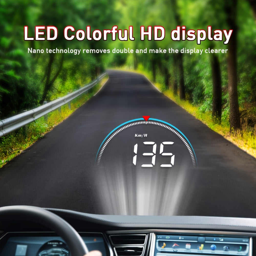 Car Heads-Up Display HD Portable Projector for Vehicles Speed Temperature Alarm