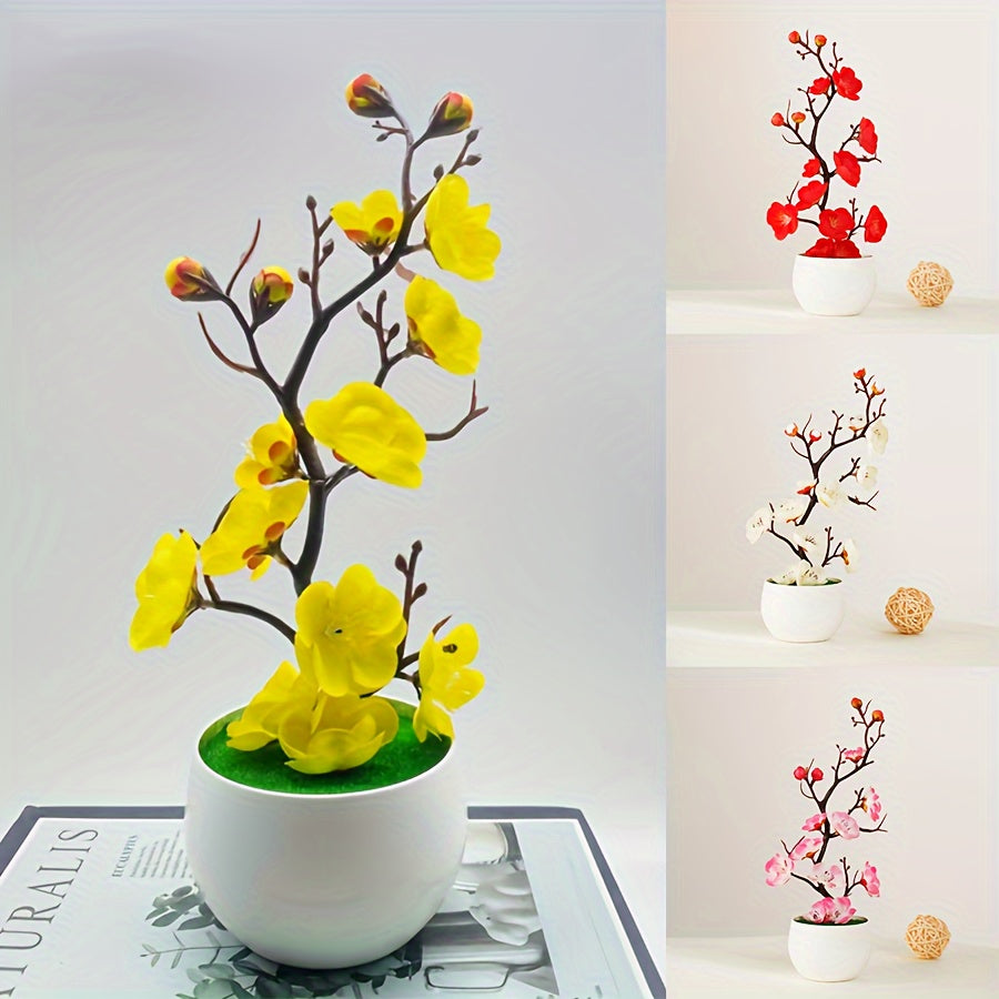 Artificial Plant Simulation Potted Bonsai with Plum Blossom and Wax Plum Branches for Home Decor