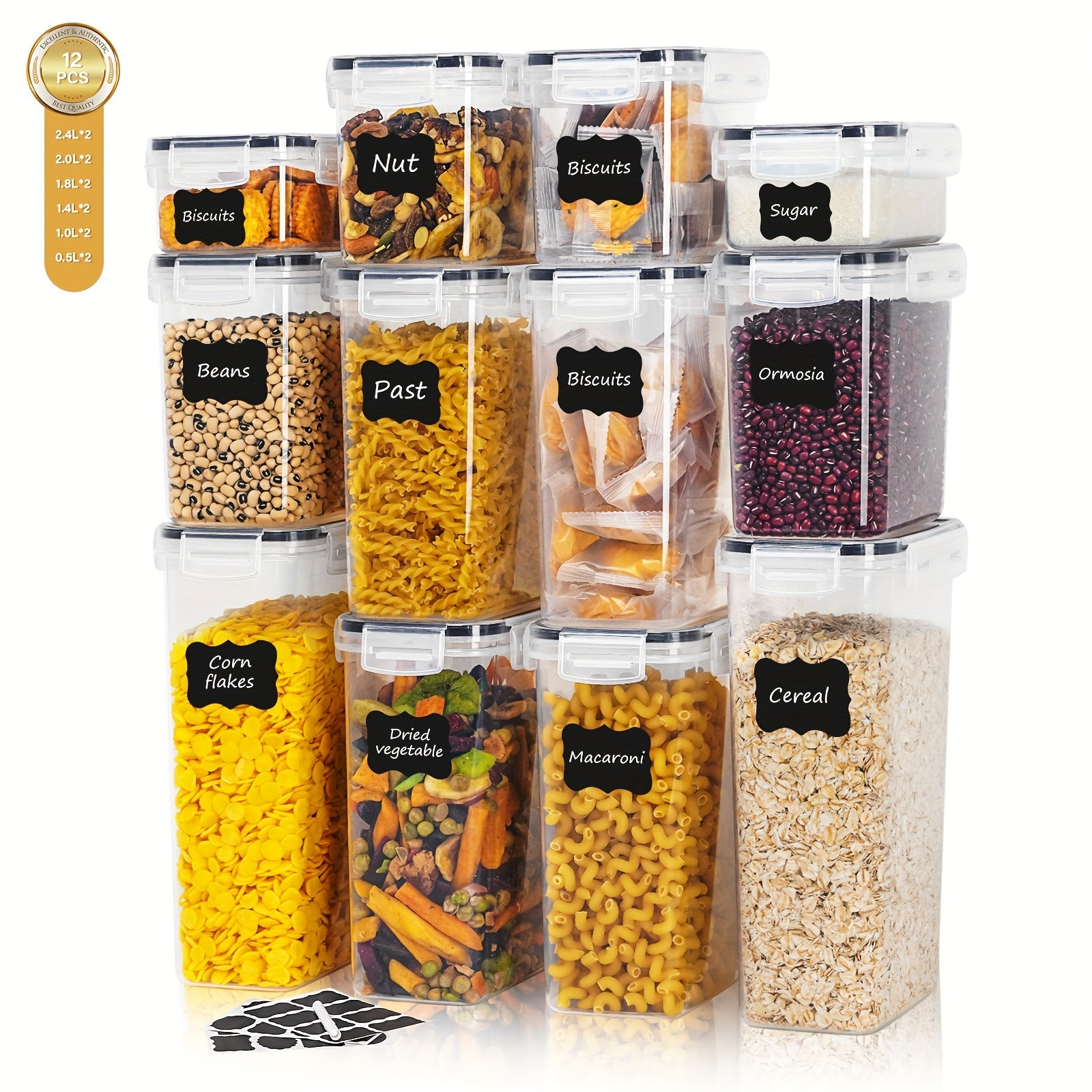 Paquete de 12/24 recipientes herméticos para almacenamiento de alimentos, canastas de plástico libres de BPA con tapas