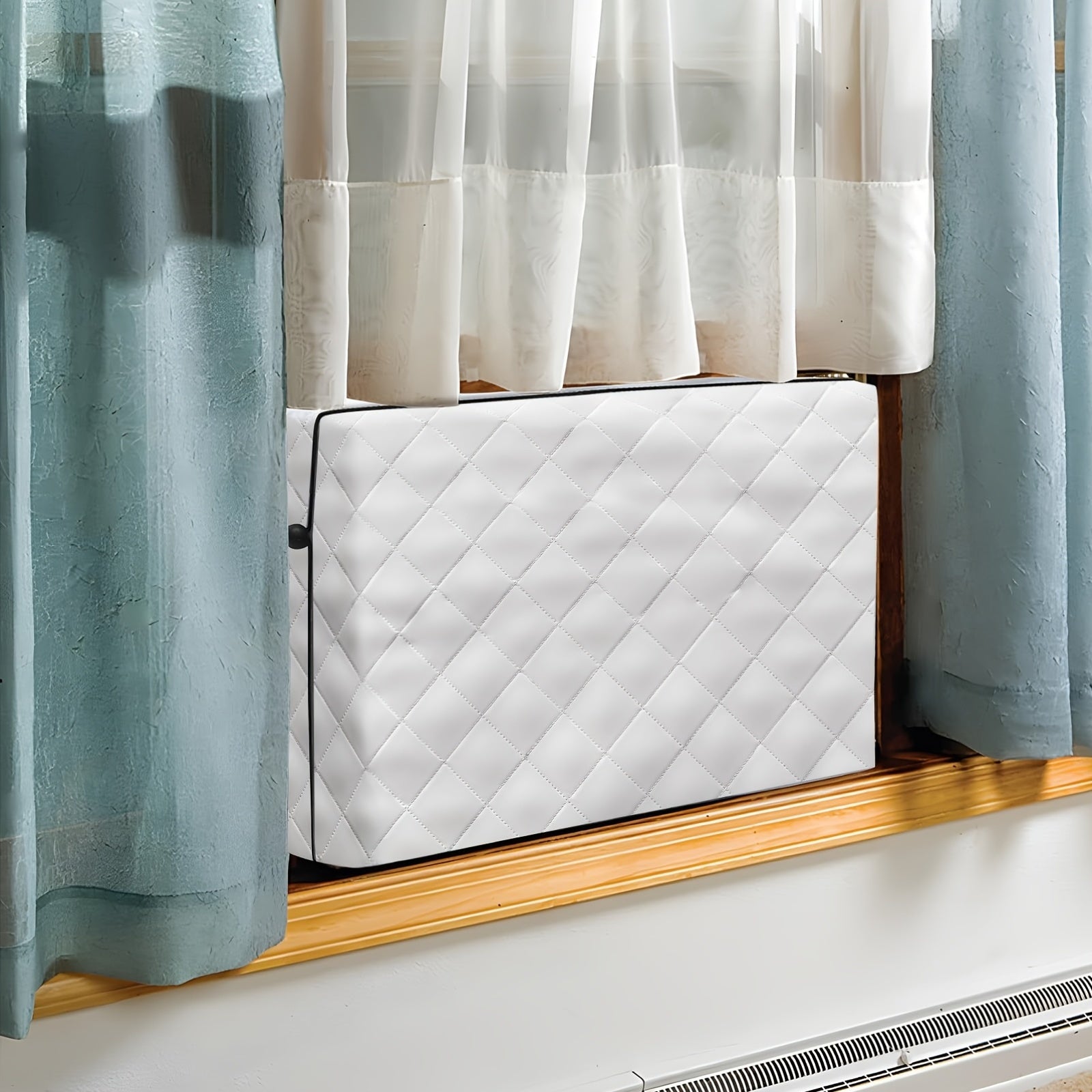 White Quilted Indoor Air Conditioner Cover 21x15x3.5 Inches Adjustable Rustproof Protector
