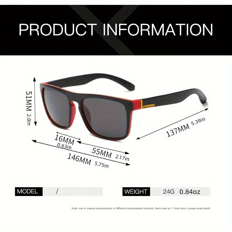 Men's Square Polarized Sunglasses 2 Pairs Outdoor Sports Fishing Driving Stylish Metal Hinges