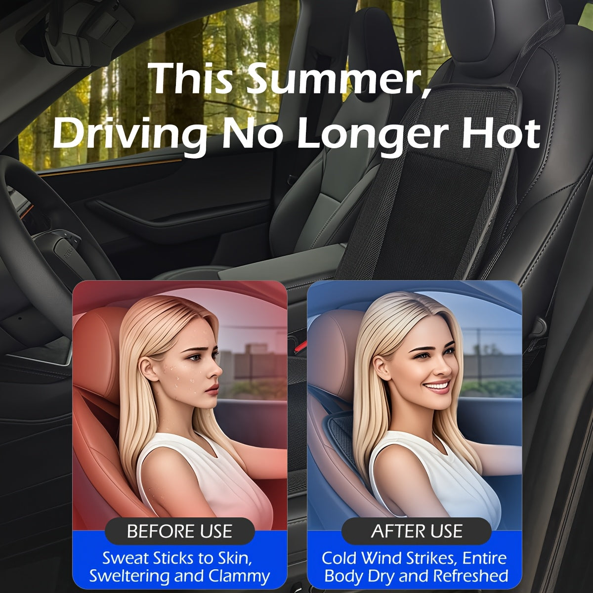 Car Seat Cushion With 360° Turbo Fan, Breathable Mesh, Portable Cooling