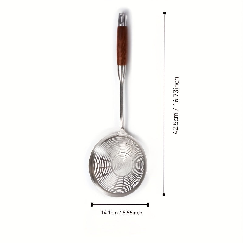 Stainless Steel Fry Skimmer Strainer with Wooden Handle, Dishwasher Safe, 14.1cm-18.29cm