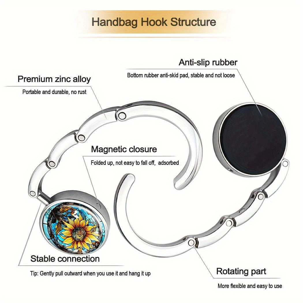 Foldable Sunflower Purse Hanger Metal Handbag Hook for Tables Ladies Accessory