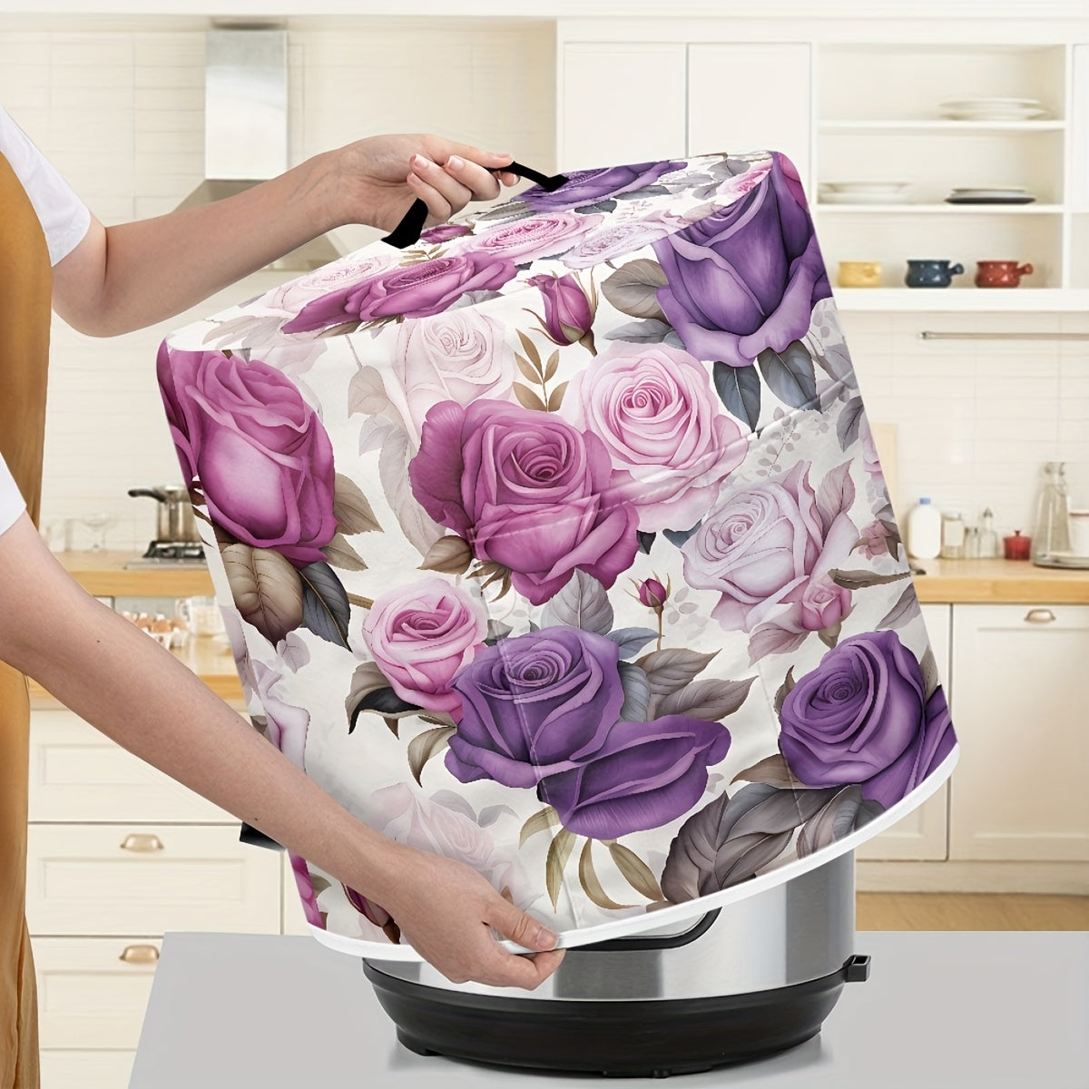 8 kvartli Instant Pot uchun yuqori tutqichi, cho'ntaklari va yuvilishi mumkin bo'lgan dizayni bilan roza naqshli bosim pishirgich qopqog'i oshxona asboblarini toza saqlaydi.