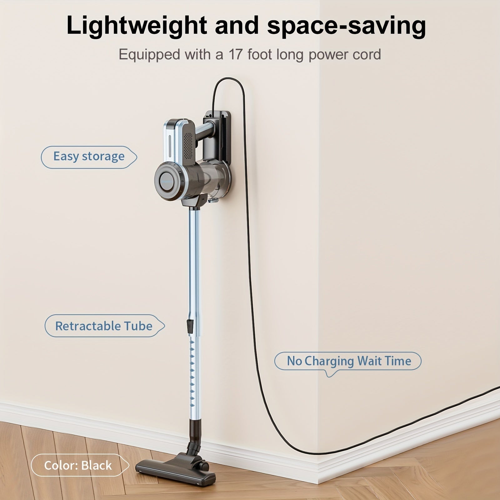 Lightweight EU Plug Vacuum Cleaner with Powerful Suction 18000Pa 1.2L Corded