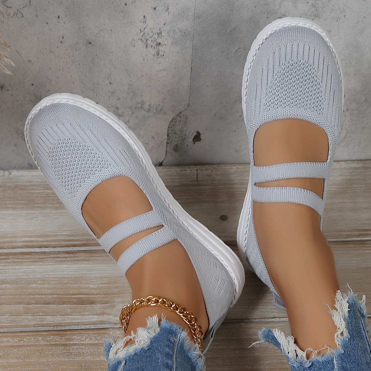 Women's Knitted Sneakers Ankle Band Lightweight Slip-On Walking Shoes