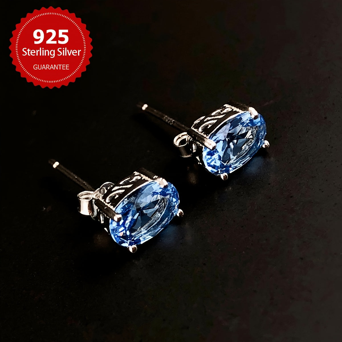 Sterling Silver March Birthstone Oval Stud Earrings for Women