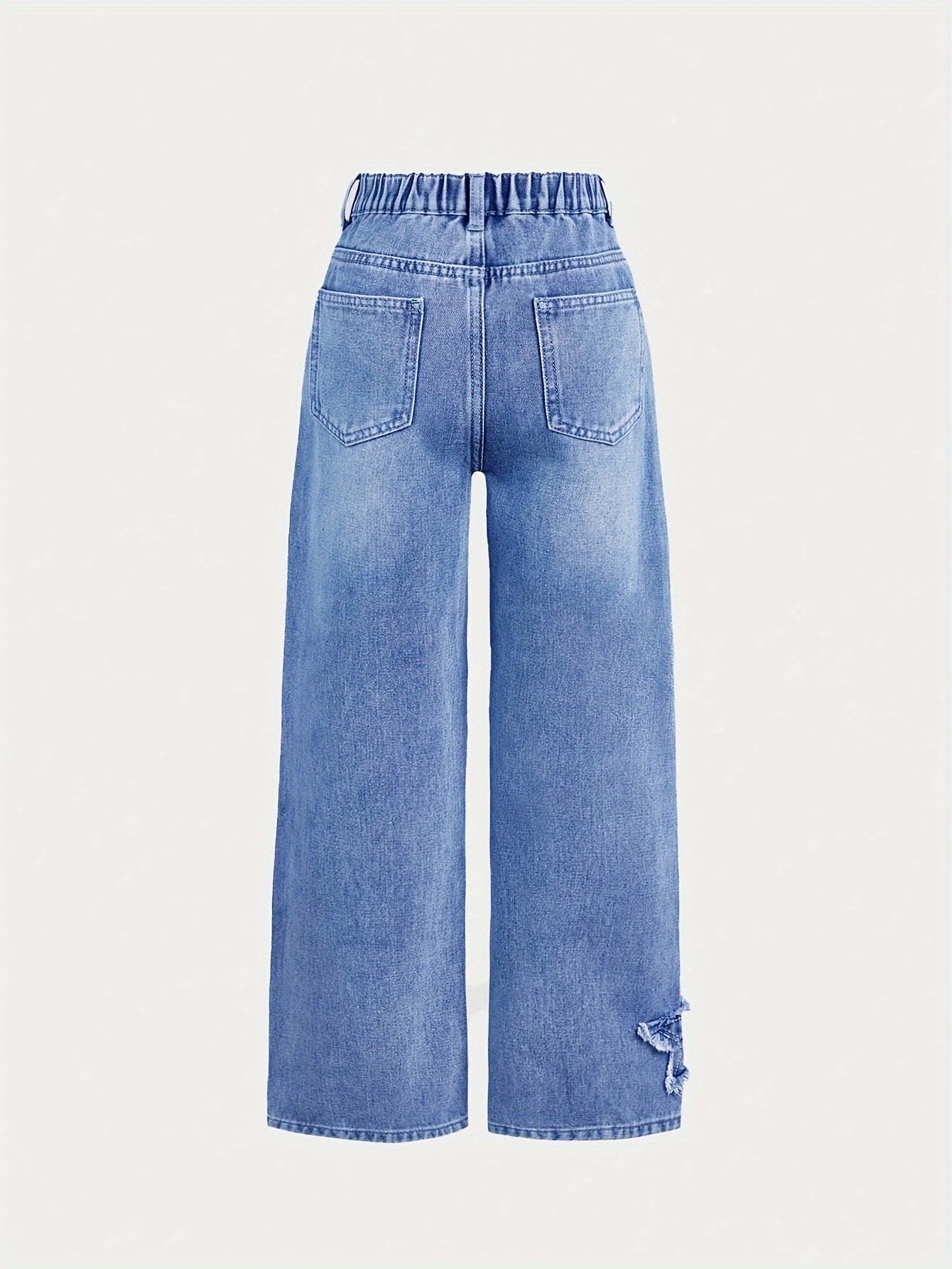 Girls Straight Leg Jeans with Embroidery and Elastic Waist for All Seasons