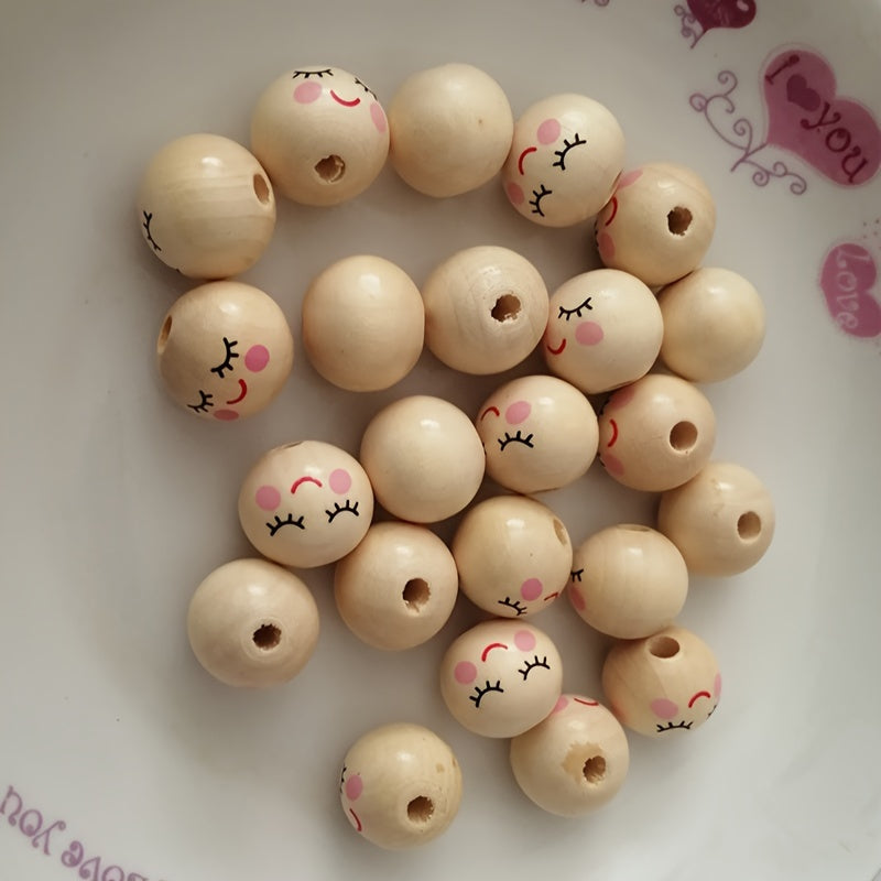 Fifty Pieces 14mm Wooden Hole Beads Ball Spacer Beads for Jewelry Making