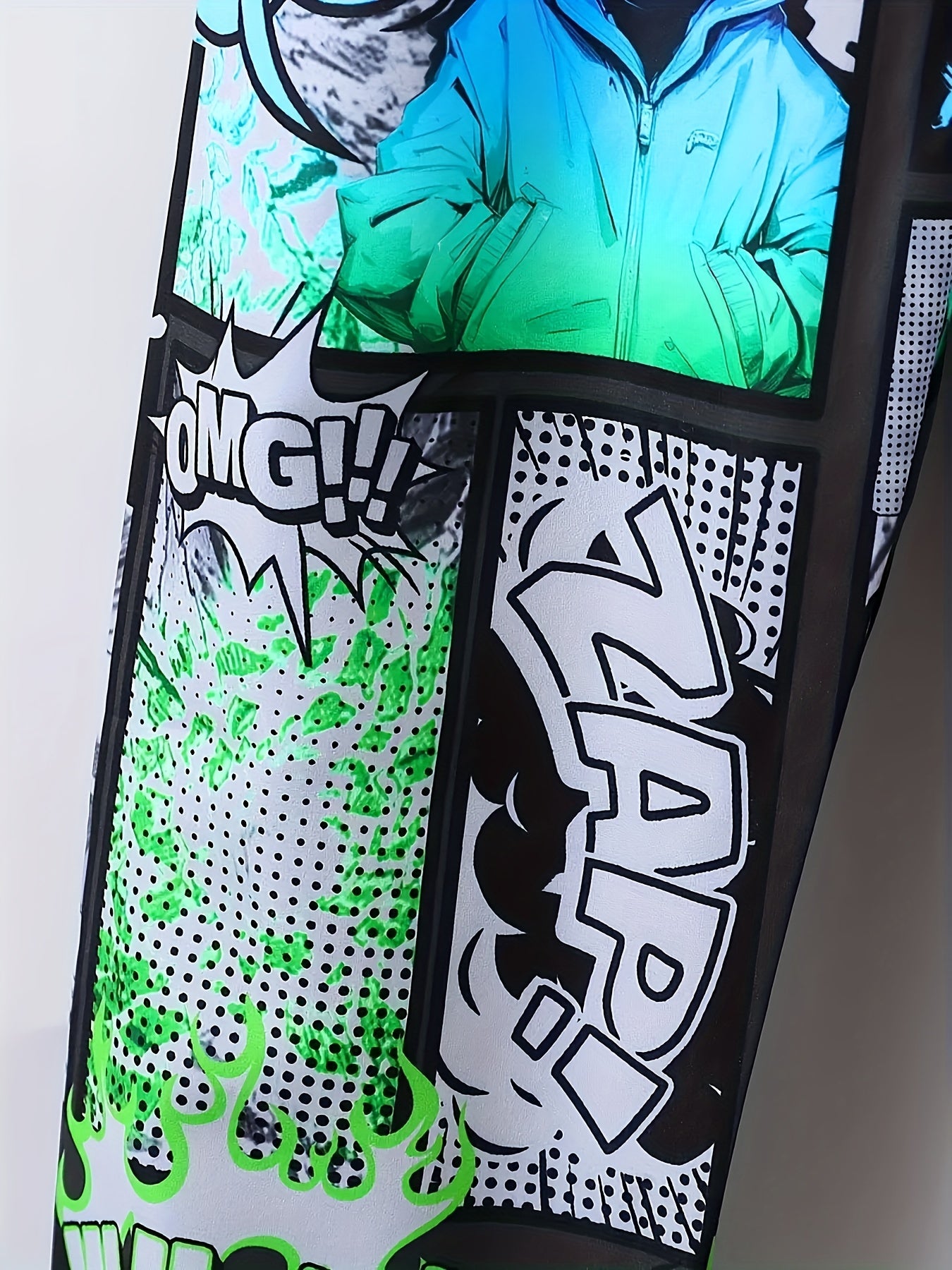 Boys Joggers with Graffiti Ink Splash Print Elastic Waist Casual Sportswear