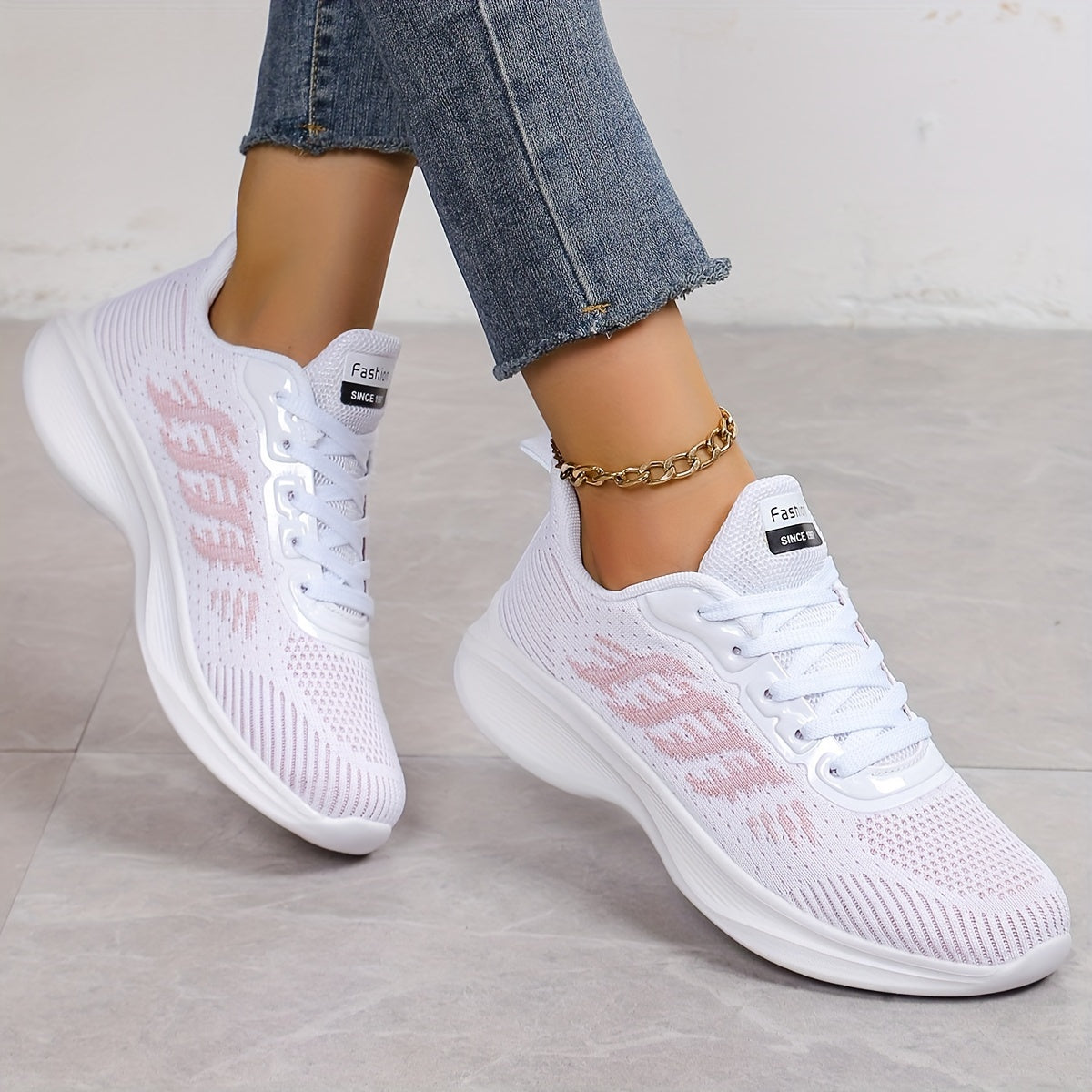Women's Breathable Knit Sneakers Casual Low Top Running Shoes White