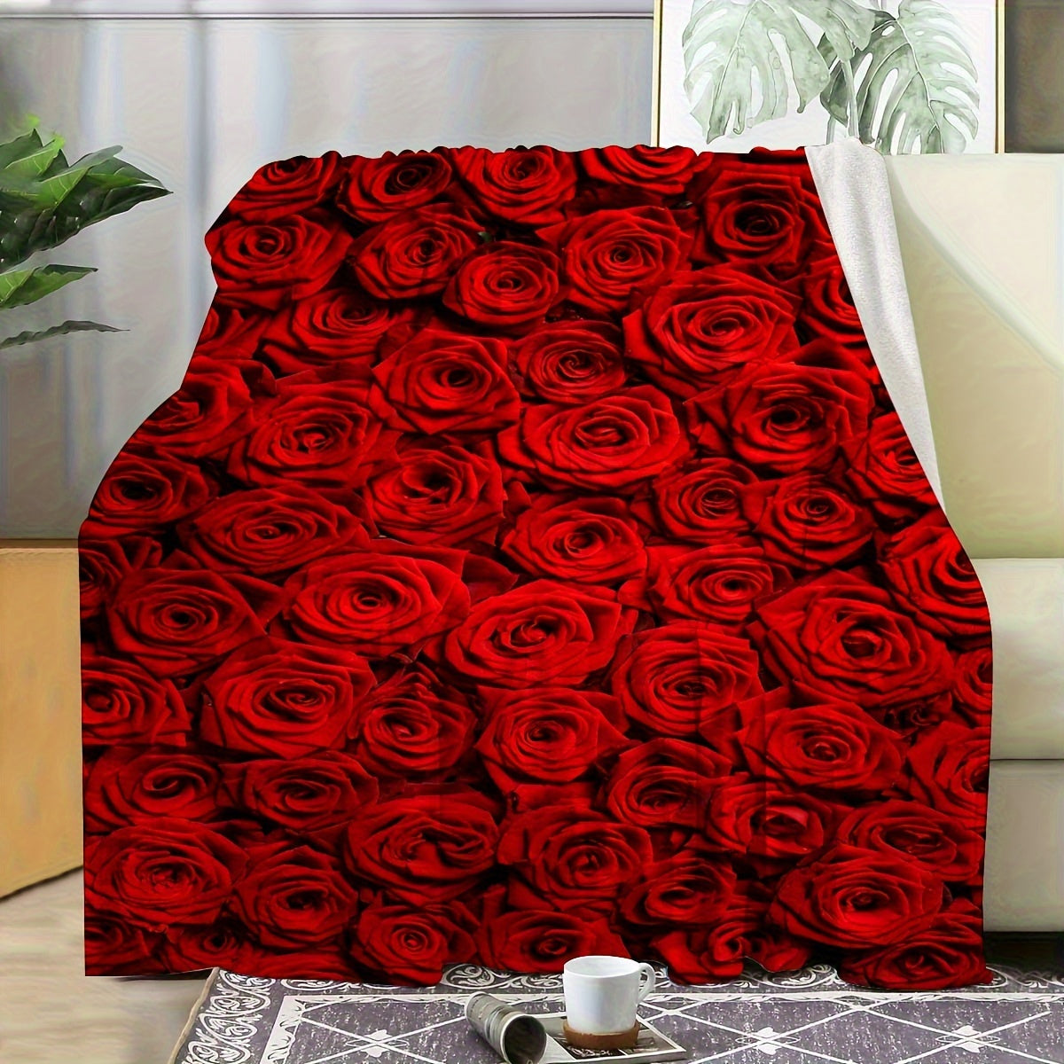 Rose Printed Fleece Blanket Soft Cozy Lightweight for All Seasons