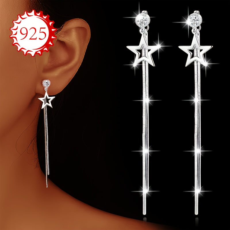 Silver Hypoallergenic Earrings for Women Star Tassel Medium Long Jewelry for Daily Wear Weddings and Vacations
