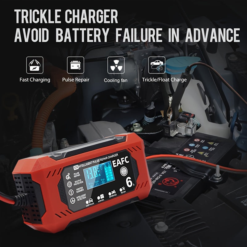 Большой экранный автомобильный и мотоциклетный зарядное устройство для аккумуляторов 12В 6А свинцово-кислотный ЖК-дисплей