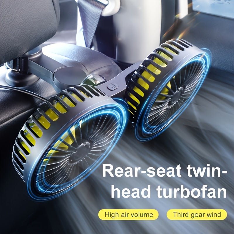 2-in-1 Portable Car Air Circulator Fan Dual-Head USB Powered Adjustable
