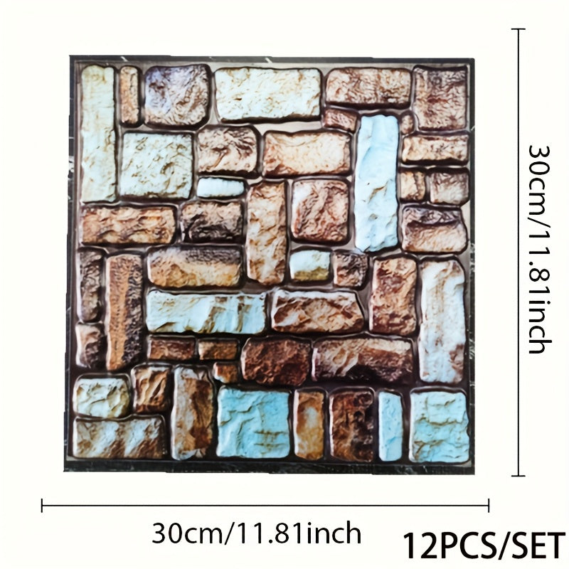 12 o'z-o'zini yopishtiradigan 3D devor paneli plitkalar, yashash xonasi va hammom uchun bezak, yaltiroq, suv o'tkazmaydigan