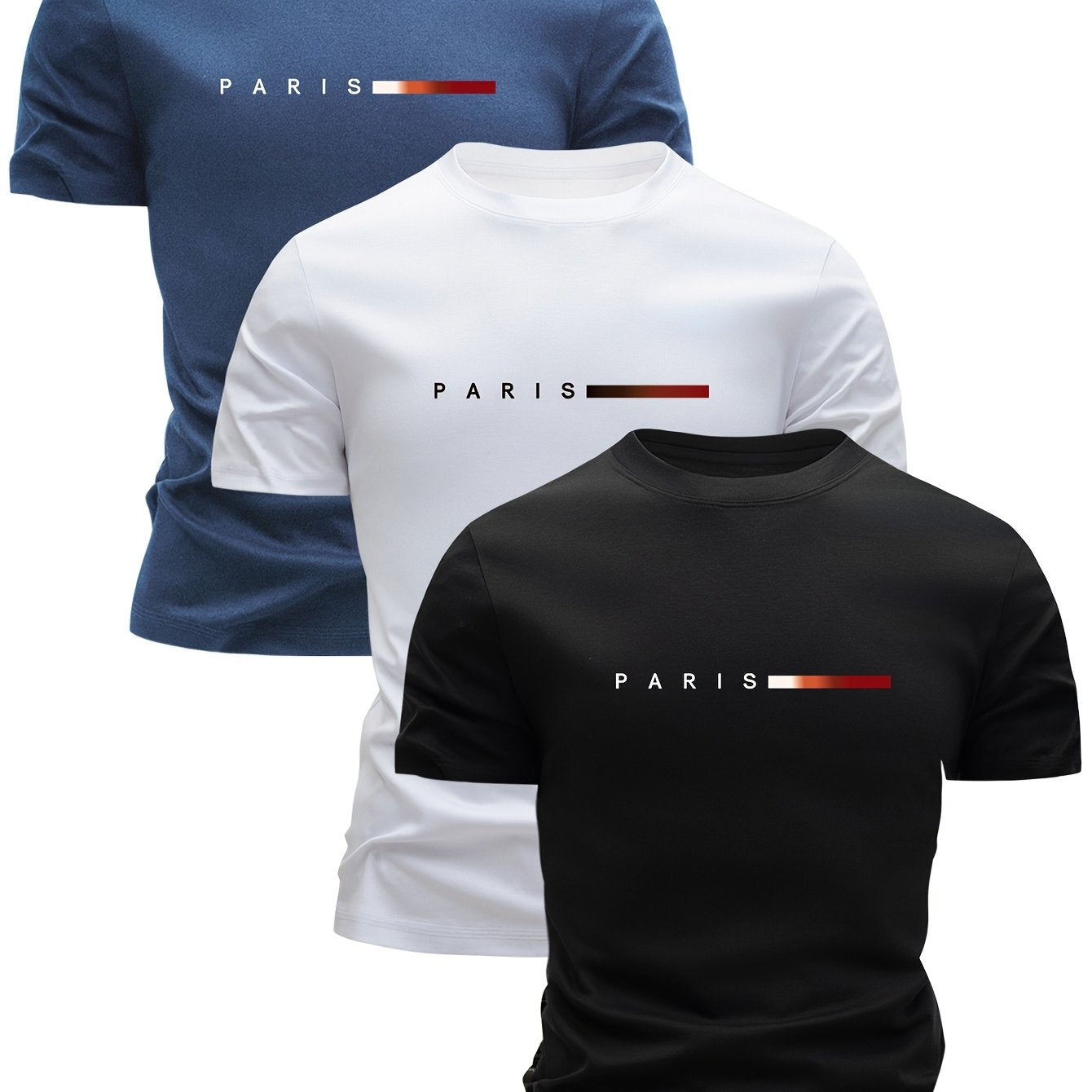 Pack de 3 camisetas de algodón de cuello redondo para verano, deportes, casual, hombres y mujeres