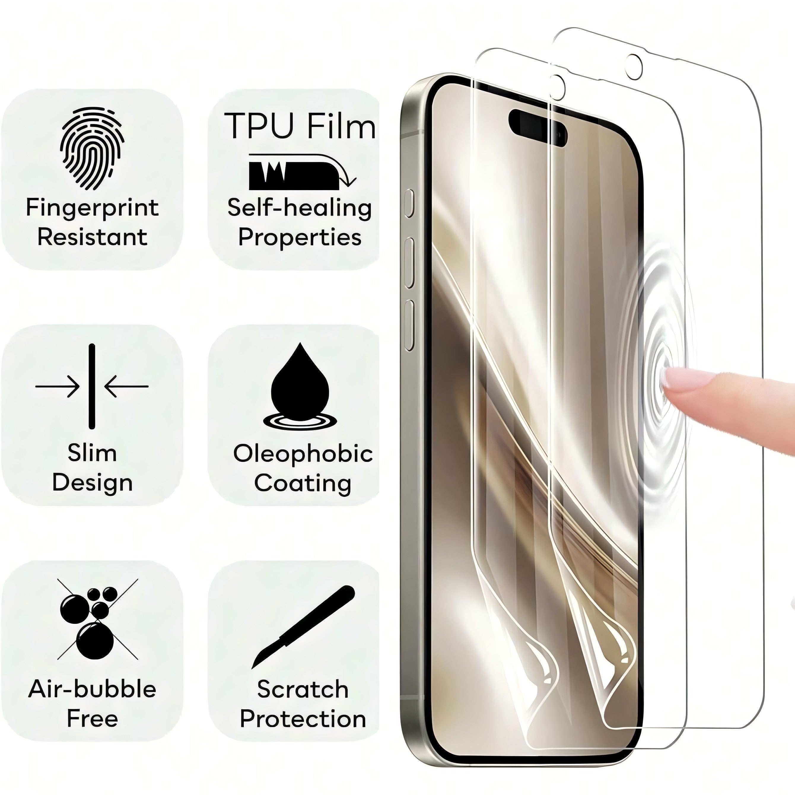 Water Gel Screen Protectors for iPhone X to 16 Pro Max HD Clarity Scratch Resistant Nano Coating