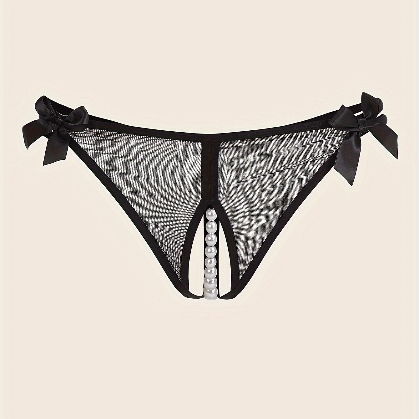 Women's Black Lace Triangle Underwear with Bow Detail