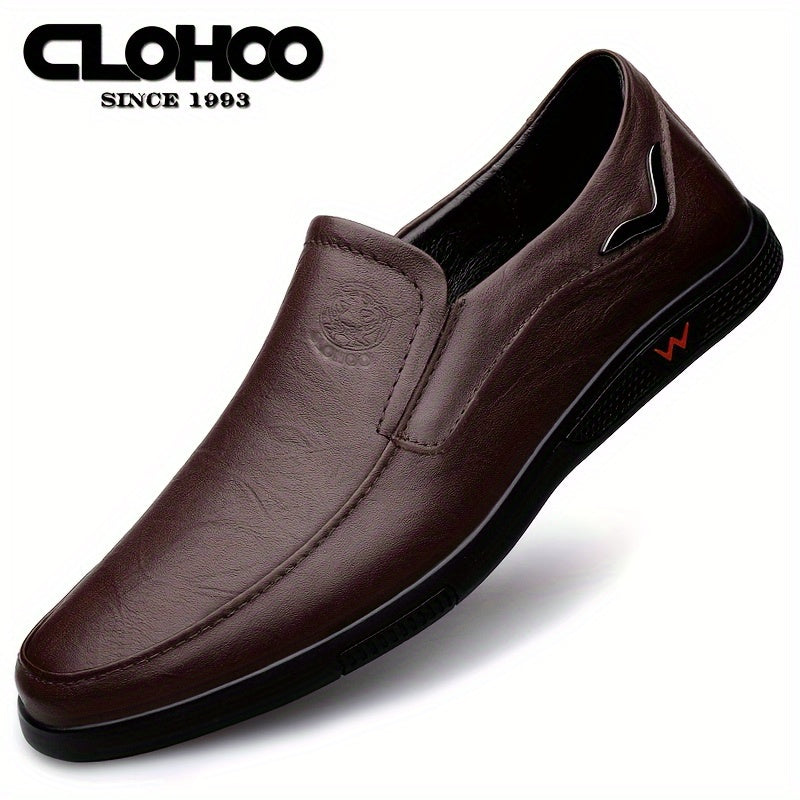 Zapatos casuales para hombre sin cordones de cuero y goma, de color sólido, para vacaciones y todas las estaciones